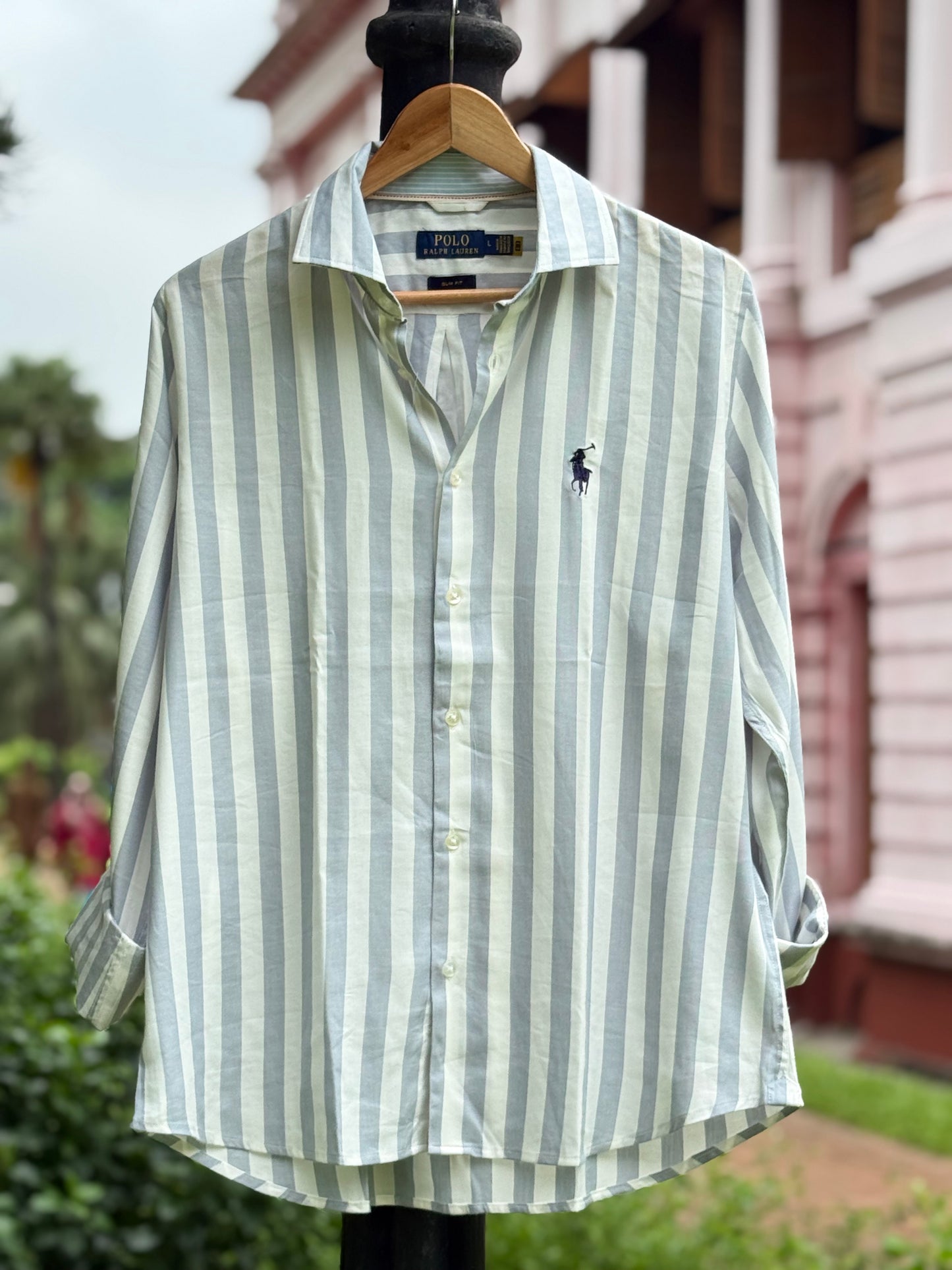 Bold White & Grey Striped Casual Button-Down