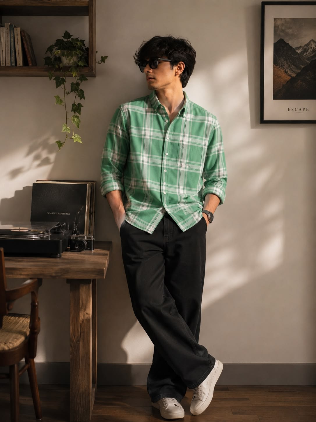 Green Plaid Shirt with Black Pants for Men | Aesthetic Casual Outfit Visit site