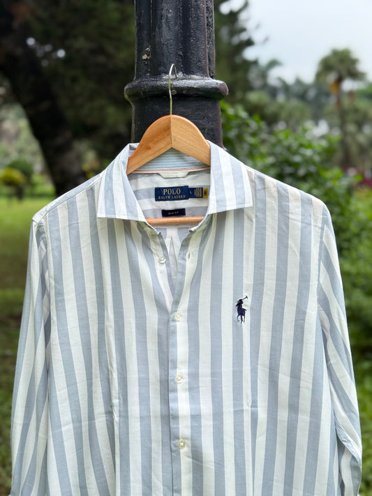 Bold White & Grey Striped Casual Button-Down