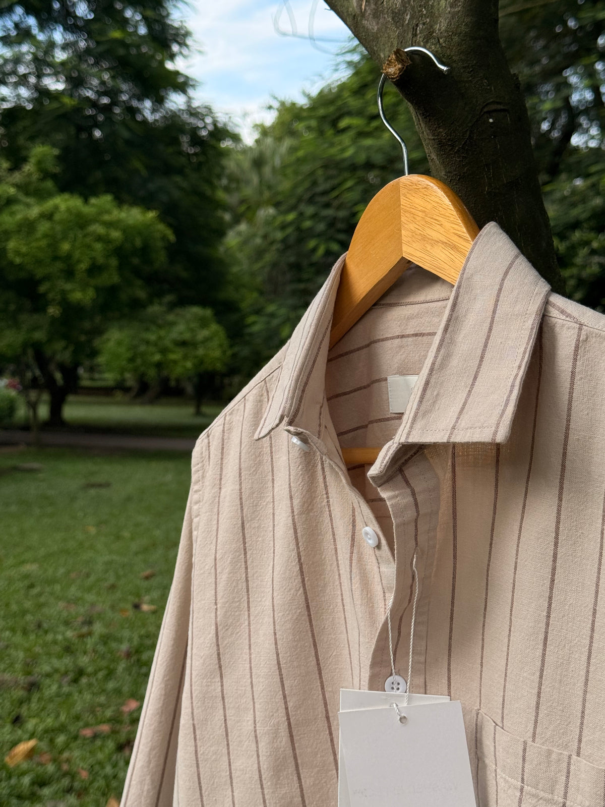 Gentle Stripe Shirt-Sand Beige