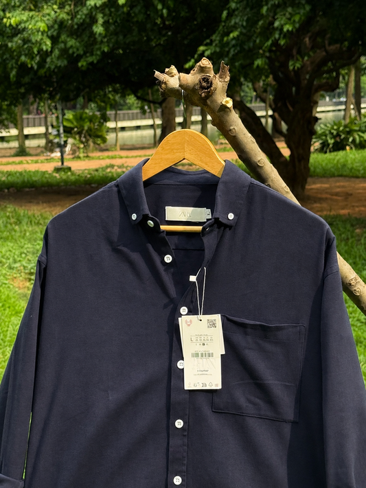 Drop Shoulder Oxford (Charcoal Blue)