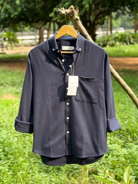 Drop Shoulder Oxford (Charcoal Blue)