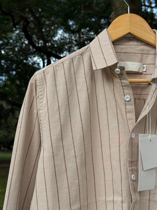 Gentle Stripe Shirt-Sand Beige