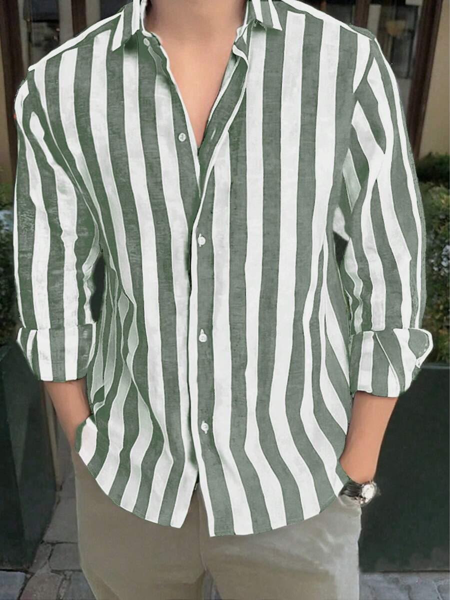 Teenage Boys' Casual Striped Long Sleeve Collared Shirt, Fashion Versatile Commuter Minimalist Korean Style | SHEIN