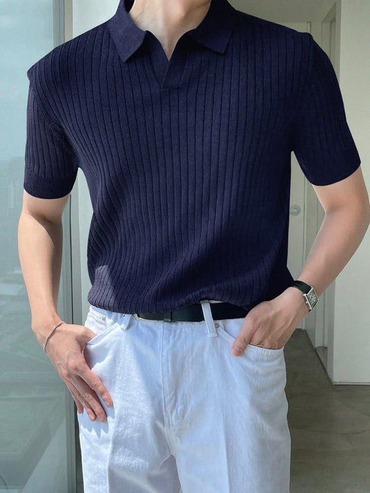 Navy Blue Textured Polo Shirt – Smart & Stylish Look for Men
