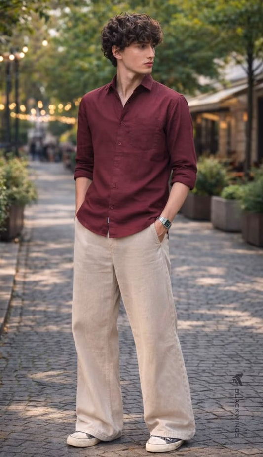 Brown Linen Shirt & Cream Trousers | Minimalist Men’s Summer Outfit Idea